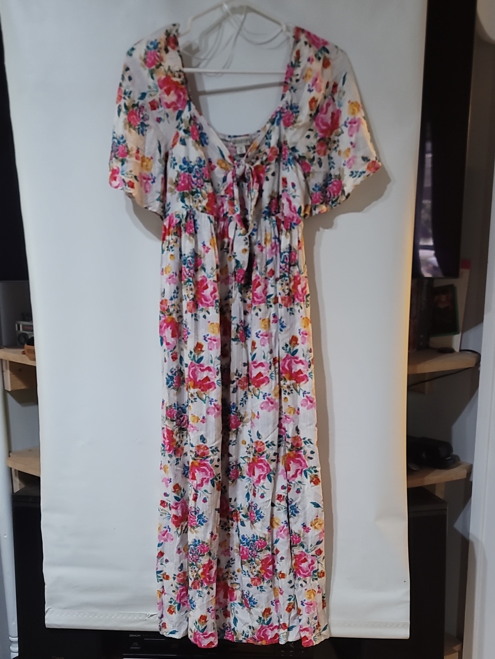 Destination Maternity Pink Floral Maxi Dress with Cream Base